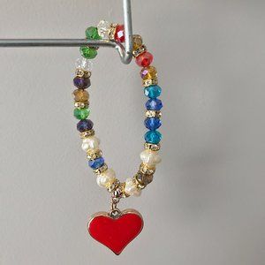 Heart Pendant Pearl Beaded Bracelet | Jewelry Statement Costume | Women's Girl's